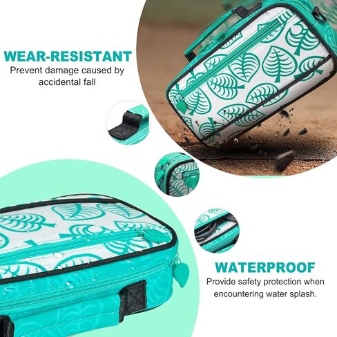 حقيبة سفر من سويتش - حقيبة كتف محمولة لجهاز نينتيندو سويتش [تصميم نيو ليف كروسينج] وحدة تحكم مفاتيح للتخزين، قاعد، كابل شحن، مقبض جوي كون، تحمل ما يصل إلى 10 فتحات لبطاقات اللعب. in Kuwait