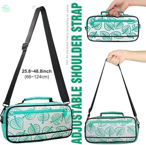 حقيبة سفر من سويتش - حقيبة كتف محمولة لجهاز نينتيندو سويتش [تصميم نيو ليف كروسينج] وحدة تحكم مفاتيح للتخزين، قاعد، كابل شحن، مقبض جوي كون، تحمل ما يصل إلى 10 فتحات لبطاقات اللعب. in Kuwait