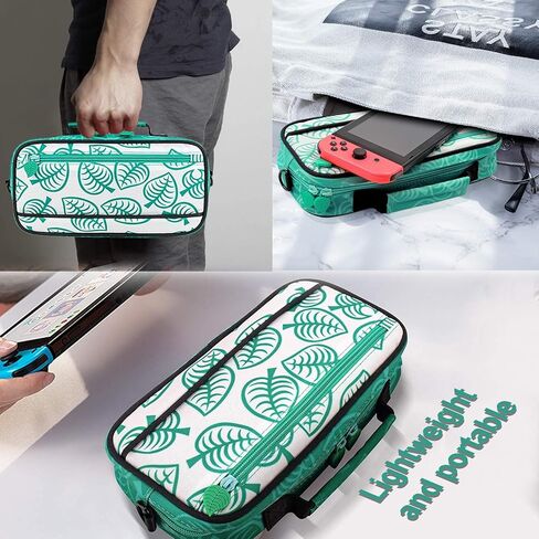 حقيبة سفر من سويتش - حقيبة كتف محمولة لجهاز نينتيندو سويتش [تصميم نيو ليف كروسينج] وحدة تحكم مفاتيح للتخزين، قاعد، كابل شحن، مقبض جوي كون، تحمل ما يصل إلى 10 فتحات لبطاقات اللعب. in Kuwait