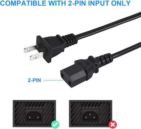2 Prong Power Cord Cable Compatible with Xbox One, Xbox 360 Slim, 360 E, Sony PS4 Pro Playstation 4 Pro in Kuwait