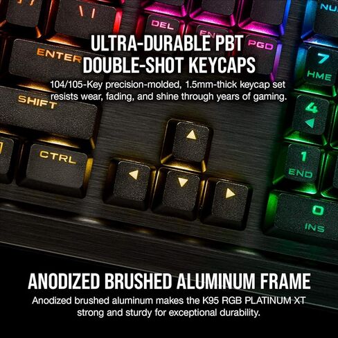لوحة مفاتيح الألعاب الميكانيكية Corsair K95 RGB Platinum XT، بإضاءة خلفية RGB LED، CHERRY MX SPEED RGB فضي، أسود (متجدد) in Kuwait