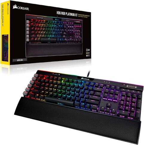 لوحة مفاتيح الألعاب الميكانيكية Corsair K95 RGB Platinum XT، بإضاءة خلفية RGB LED، CHERRY MX SPEED RGB فضي، أسود (متجدد) in Kuwait