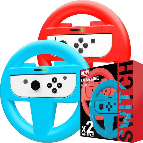 Orzly Nintendo Switch & OLED Console Steering Wheel, 4 Pack, for Mario Kart 8 Deluxe Nintendo Switch, Mariokart Switch Steering Wheel (Joycon Controller Attachments) (2X Black, 1x Wheel, 1x Red) in Saudi Arabia