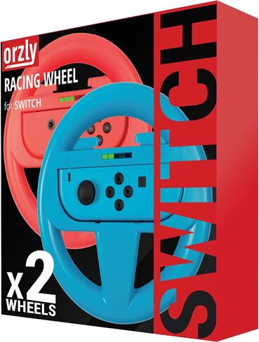Orzly Nintendo Switch & OLED Console Steering Wheel, 4 Pack, for Mario Kart 8 Deluxe Nintendo Switch, Mariokart Switch Steering Wheel (Joycon Controller Attachments) (2X Black, 1x Wheel, 1x Red) in Saudi Arabia