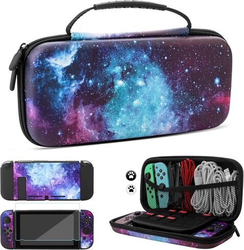حقيبة حمل FUNDIARY Galaxy لجهاز Nintendo Switch، حافظة غطاء سفر محمولة مع 10 فتحات لبطاقات الألعاب لوحدة تحكم Switch، ملحقات مع غطاء واقي، واقي شاشة، 2 غطاء لطيف لمقبض الإبهام in Saudi Arabia