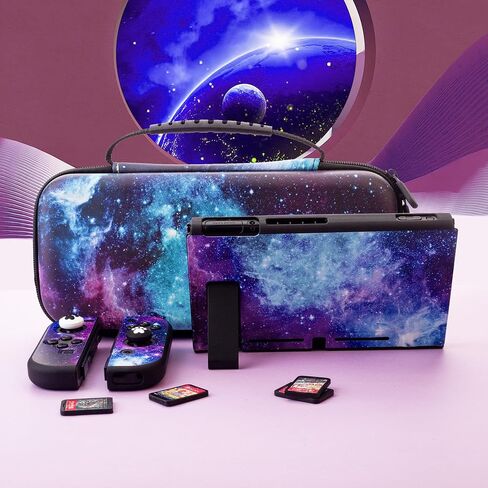 حقيبة حمل FUNDIARY Galaxy لجهاز Nintendo Switch، حافظة غطاء سفر محمولة مع 10 فتحات لبطاقات الألعاب لوحدة تحكم Switch، ملحقات مع غطاء واقي، واقي شاشة، 2 غطاء لطيف لمقبض الإبهام in Saudi Arabia