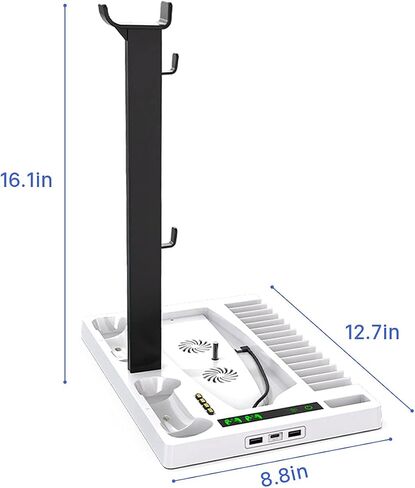 Geliebt Lynn PS5 Stand, PS5 Cooling Station, PS5 Controller Charging Station with 15 Games Organizer & Headset Holder in Saudi Arabia