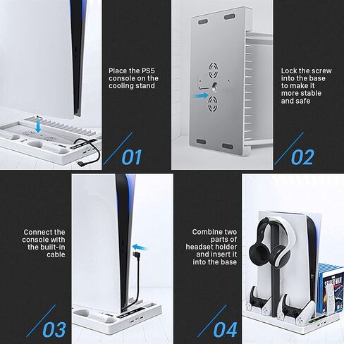 Geliebt Lynn PS5 Stand, PS5 Cooling Station, PS5 Controller Charging Station with 15 Games Organizer & Headset Holder in Saudi Arabia