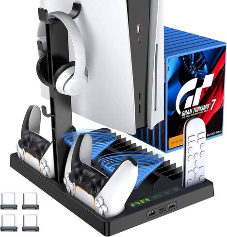 Geliebt Lynn PS5 Stand, PS5 Cooling Station, PS5 Controller Charging Station with 15 Games Organizer & Headset Holder in Saudi Arabia
