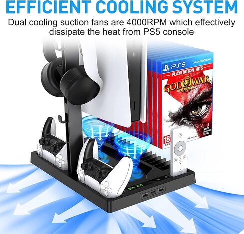Geliebt Lynn PS5 Stand, PS5 Cooling Station, PS5 Controller Charging Station with 15 Games Organizer & Headset Holder in Saudi Arabia