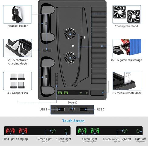 Geliebt Lynn PS5 Stand, PS5 Cooling Station, PS5 Controller Charging Station with 15 Games Organizer & Headset Holder in Saudi Arabia
