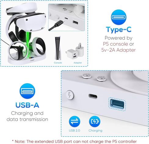 محطة شحن لوحدة التحكم PS VR2، حامل شاحن وحدة التحكم السريع وحامل سماعة الرأس لملحقات Playstation VR2 مع شريط إضاءة RGB، حامل سماعة رأس VR2، 4 موصلات مغناطيسية وكابل USB C in Kuwait