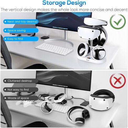 محطة شحن لوحدة التحكم PS VR2، حامل شاحن وحدة التحكم السريع وحامل سماعة الرأس لملحقات Playstation VR2 مع شريط إضاءة RGB، حامل سماعة رأس VR2، 4 موصلات مغناطيسية وكابل USB C in Kuwait