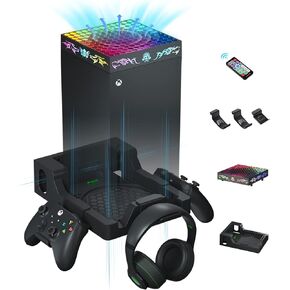 Wiilkac Upgrade Wall Mount Kit with Cooling Fan for Xbox Series X, 200+RGB Light Effects Remote Control, Wall Shelf Cooling Accessories Safely Store with 2 Controller Holder & Headset Hook - Black in Kuwait