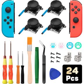 استبدال عصا التحكم MoKo Joycon، طقم إصلاح Joycon 24 قطعة، 4 عبوات من العصي التناظرية لعصا التحكم ثلاثية الأبعاد لجهاز Nintendo Switch OLED 2021/Switch Lite/Switch Joycon مع أبازيم معدنية ومفكات براغي وأغطية لمقابض الإبهام in Saudi Arabia