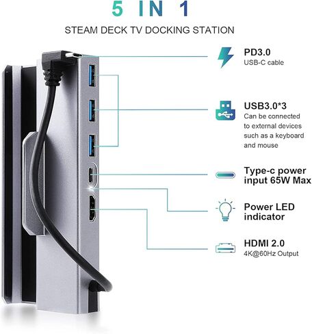 قاعدة تلفزيون بقاعدة حامل على سطح السفينة، محطة إرساء تلفزيون من سبائك الألومنيوم المصقولة Cenxaki مع HDMI 4K@60 هرتز / 3 * منافذ USB 3.0/حامل مضاد للانزلاق لسطح البخار القيم، وقاعدة سبائك ROG، وNS والهواتف المحمولة in Kuwait