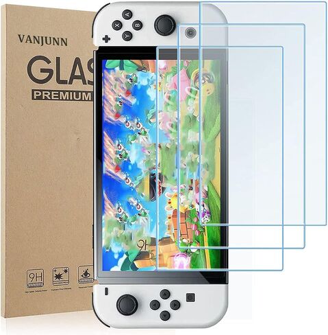 واقي شاشة من الزجاج المقسى من Vanjunn لجهاز Nintendo Switch OLED، غطاء واقي شاشة مضاد للضوء الأزرق لحماية العين لجهاز Nintendo OLED Switch مع تصميم مضاد للخدش (3 عبوات) in Saudi Arabia