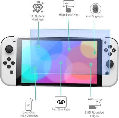 واقي شاشة من الزجاج المقسى من Vanjunn لجهاز Nintendo Switch OLED، غطاء واقي شاشة مضاد للضوء الأزرق لحماية العين لجهاز Nintendo OLED Switch مع تصميم مضاد للخدش (3 عبوات) in Saudi Arabia