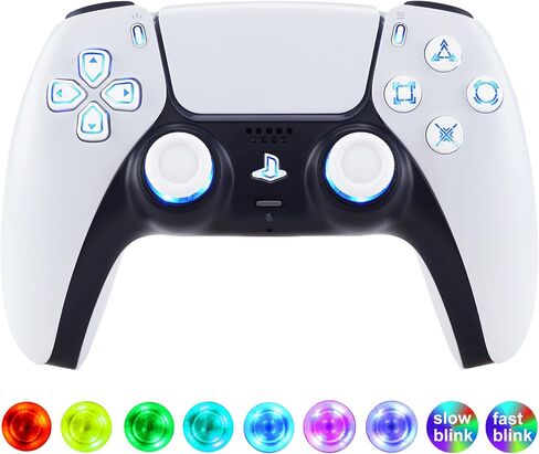 إكستريميت 7 ألوان 9 أوضاع مضيئة Dpad Thumbsticks Share Home Face Buttons لوحدة تحكم PS5 BDM-030 040 050، أزرار الرموز الكلاسيكية البيضاء DTF LED Kit لوحدة تحكم PS5 - بدون وحدة تحكم in Kuwait
