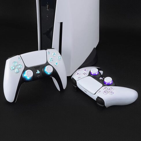 إكستريميت 7 ألوان 9 أوضاع مضيئة Dpad Thumbsticks Share Home Face Buttons لوحدة تحكم PS5 BDM-030 040 050، أزرار الرموز الكلاسيكية البيضاء DTF LED Kit لوحدة تحكم PS5 - بدون وحدة تحكم in Kuwait