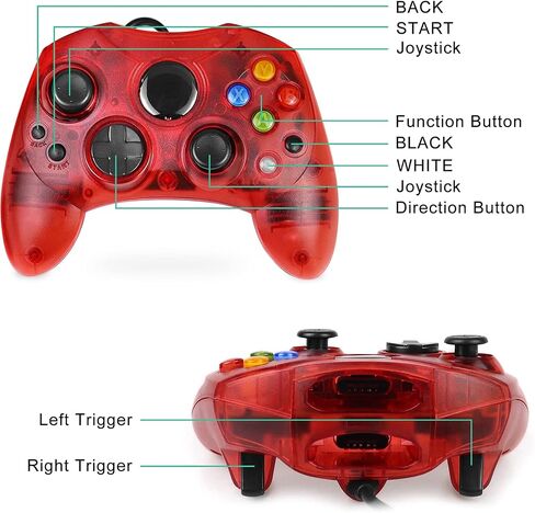 Yioone Controller Replacement for Xbox Controller S-Type/Original Xbox Controller,Classic Controller Compatible with Original Xbox Console(Pack of 2,Black and Ruby Red) in Saudi Arabia
