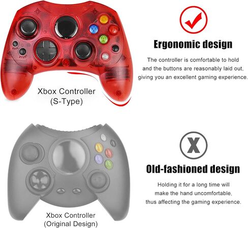 Yioone Controller Replacement for Xbox Controller S-Type/Original Xbox Controller,Classic Controller Compatible with Original Xbox Console(Pack of 2,Black and Ruby Red) in Saudi Arabia