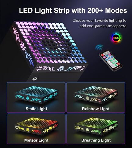 Wiilkac Upgrade Wall Mount Kit with Cooling Fan for Xbox Series X, 200+RGB Light Effects Remote Control, Wall Shelf Cooling Accessories Safely Store with 2 Controller Holder & Headset Hook - Black in Kuwait