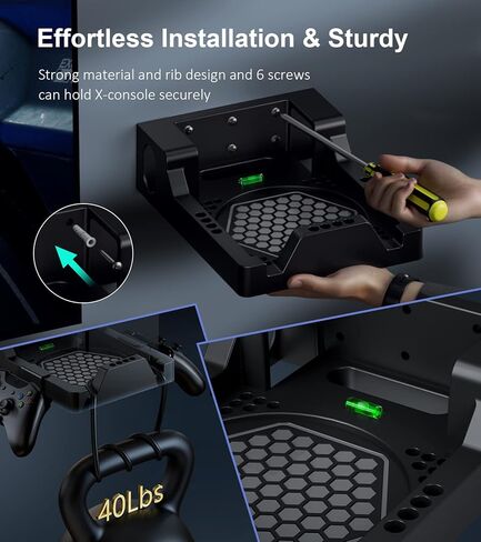 Wiilkac Upgrade Wall Mount Kit with Cooling Fan for Xbox Series X, 200+RGB Light Effects Remote Control, Wall Shelf Cooling Accessories Safely Store with 2 Controller Holder & Headset Hook - Black in Kuwait