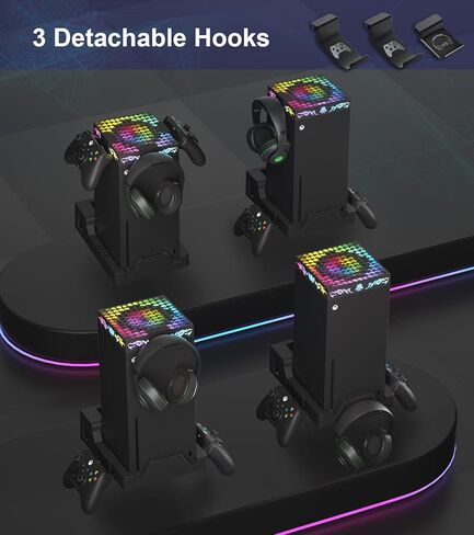 Wiilkac Upgrade Wall Mount Kit with Cooling Fan for Xbox Series X, 200+RGB Light Effects Remote Control, Wall Shelf Cooling Accessories Safely Store with 2 Controller Holder & Headset Hook - Black in Kuwait