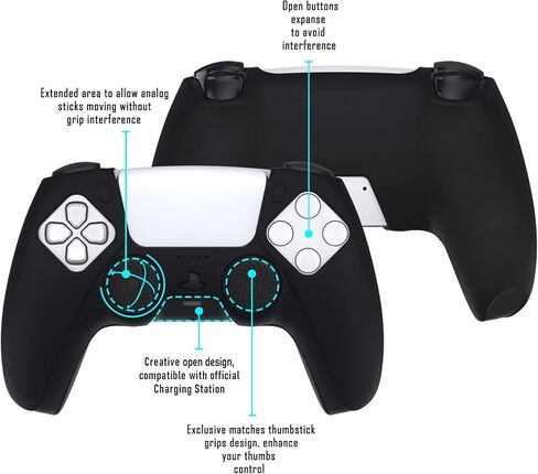 PlayVital Pure Series Dockable Model Anti-Slip Silicone Cover Skin for ps5 Controller, Soft Rubber Grip Case for ps5 Controller Fits with Charging Station with Thumb Grip Caps - 100 Cash Money Dollar in Saudi Arabia