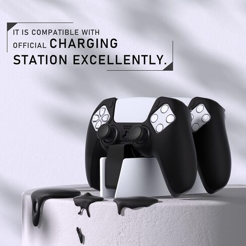 PlayVital Pure Series Dockable Model Anti-Slip Silicone Cover Skin for ps5 Controller, Soft Rubber Grip Case for ps5 Controller Fits with Charging Station with Thumb Grip Caps - 100 Cash Money Dollar in Saudi Arabia
