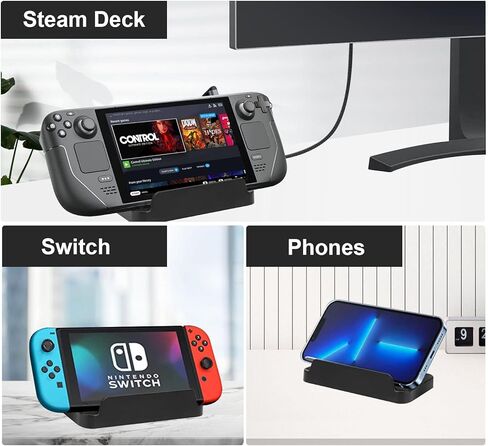 حامل Tangaroa للتبديل وسطح البخار - حامل حامل أساسي لملحقات Steamdeck مع وسادة سيليكون مضادة للانزلاق، يناسب سطح البخار والمحول والهواتف المحمولة (أسود) in Kuwait