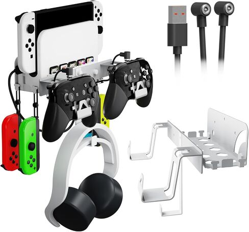 EJGAME Wall Mount Bracket Compatible with Nintendo Switch/OLED,Metal Wall Mount Kit Shelf Stand Accessories with Hooks for Hanging Headphone and Joy-Cons, Dual Controller Holder (Black) in Kuwait