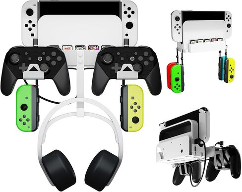 EJGAME Wall Mount Bracket Compatible with Nintendo Switch/OLED,Metal Wall Mount Kit Shelf Stand Accessories with Hooks for Hanging Headphone and Joy-Cons, Dual Controller Holder (Black) in Kuwait
