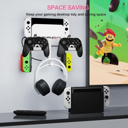 EJGAME Wall Mount Bracket Compatible with Nintendo Switch/OLED,Metal Wall Mount Kit Shelf Stand Accessories with Hooks for Hanging Headphone and Joy-Cons, Dual Controller Holder (Black) in Kuwait