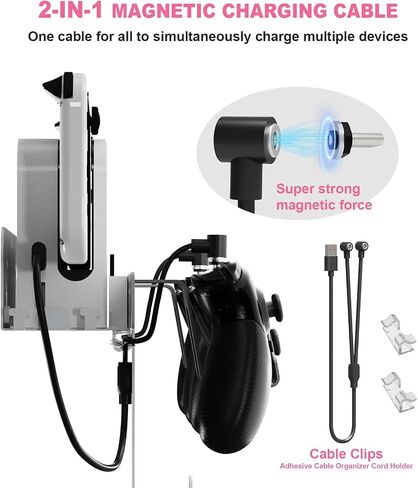 EJGAME Wall Mount Bracket Compatible with Nintendo Switch/OLED,Metal Wall Mount Kit Shelf Stand Accessories with Hooks for Hanging Headphone and Joy-Cons, Dual Controller Holder (Black) in Kuwait