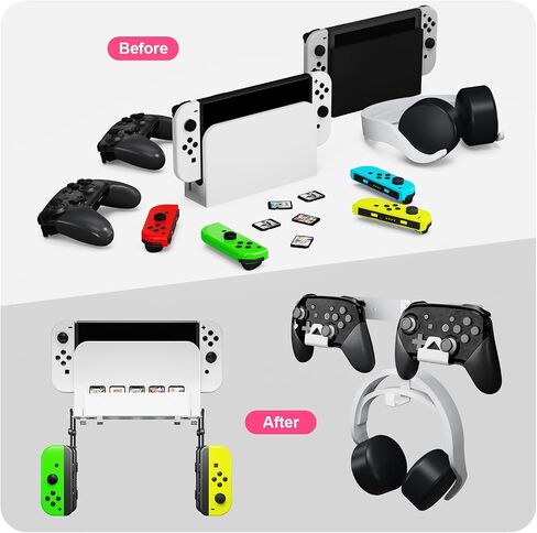 EJGAME Wall Mount Bracket Compatible with Nintendo Switch/OLED,Metal Wall Mount Kit Shelf Stand Accessories with Hooks for Hanging Headphone and Joy-Cons, Dual Controller Holder (Black) in Kuwait
