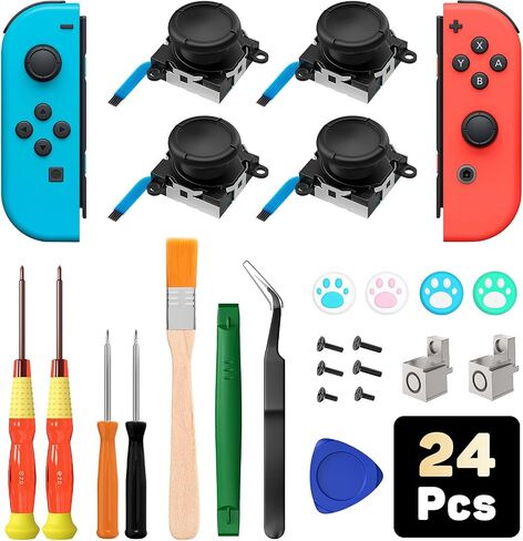 MoKo Joycon Joystick Replacement, 24 PCS Joycon Repair Kit, 4 Pack 3D Joystick Analog Sticks for Nintendo Switch OLED 2021/Switch Lite/Switch Joycon with Metal Buckles, Screwdrivers, Black Rocker in Saudi Arabia