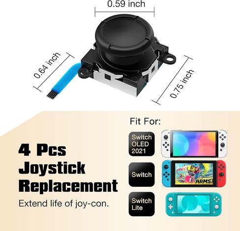 MoKo Joycon Joystick Replacement, 24 PCS Joycon Repair Kit, 4 Pack 3D Joystick Analog Sticks for Nintendo Switch OLED 2021/Switch Lite/Switch Joycon with Metal Buckles, Screwdrivers, Black Rocker in Saudi Arabia