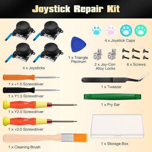 MoKo Joycon Joystick Replacement, 24 PCS Joycon Repair Kit, 4 Pack 3D Joystick Analog Sticks for Nintendo Switch OLED 2021/Switch Lite/Switch Joycon with Metal Buckles, Screwdrivers, Black Rocker in Saudi Arabia