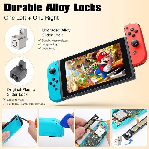 MoKo Joycon Joystick Replacement, 24 PCS Joycon Repair Kit, 4 Pack 3D Joystick Analog Sticks for Nintendo Switch OLED 2021/Switch Lite/Switch Joycon with Metal Buckles, Screwdrivers, Black Rocker in Saudi Arabia