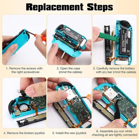 MoKo Joycon Joystick Replacement, 24 PCS Joycon Repair Kit, 4 Pack 3D Joystick Analog Sticks for Nintendo Switch OLED 2021/Switch Lite/Switch Joycon with Metal Buckles, Screwdrivers, Black Rocker in Saudi Arabia
