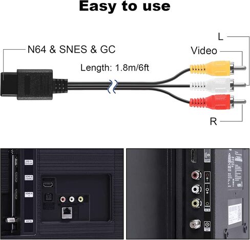 Aokin N64 AV Cable, Audio Video AV Cable Cord for Nintendo 64 N64, Super Nintendo SNES, Gamecube GC, 1.8M/6FT in Saudi Arabia