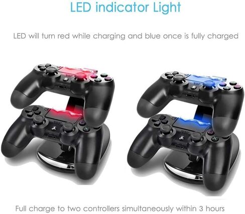 شاحن وحدة تحكم بلاي ستيشن 4 سليم برو العادية، حامل شحن وحدة تحكم العاب سنكي LED، قاعدة شحن USB لسوني بلاي ستيشن 4 in Saudi Arabia