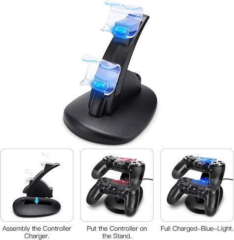 شاحن وحدة تحكم بلاي ستيشن 4 سليم برو العادية، حامل شحن وحدة تحكم العاب سنكي LED، قاعدة شحن USB لسوني بلاي ستيشن 4 in Saudi Arabia