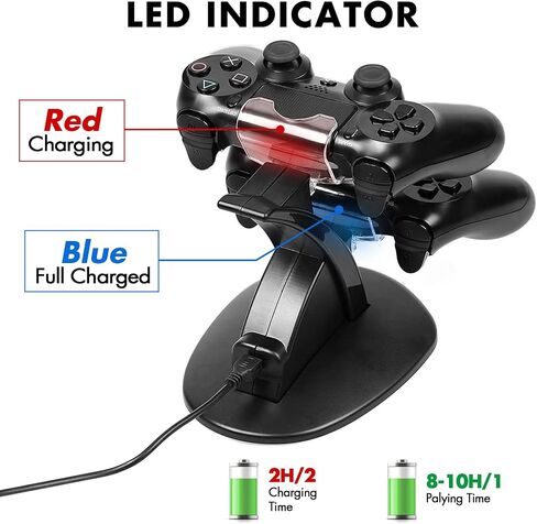شاحن وحدة تحكم بلاي ستيشن 4 سليم برو العادية، حامل شحن وحدة تحكم العاب سنكي LED، قاعدة شحن USB لسوني بلاي ستيشن 4 in Saudi Arabia