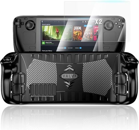 Protective Case for Steam Deck with 2-Pack Screen Protector, TOPVELO TPU Protective Cover Case with Anti-drop, Anti-slip Design, 9H Tempered Glass Film Easy Installation/Anti-Scratch ¨C Black in Kuwait