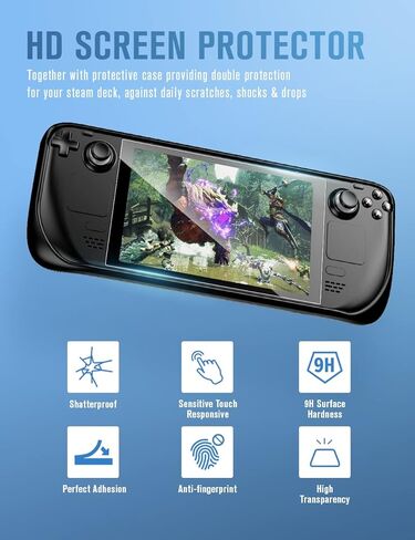 Protective Case for Steam Deck with 2-Pack Screen Protector, TOPVELO TPU Protective Cover Case with Anti-drop, Anti-slip Design, 9H Tempered Glass Film Easy Installation/Anti-Scratch ¨C Black in Kuwait