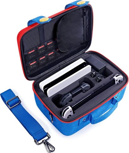 FUNLAB Switch Carrying Case Compatible with Nintendo Switch/OLED, Hard Shell Switch Case Cute Switch Travel Case with 14 Games Holder for Switch and Accessories - Red & Blue in Kuwait