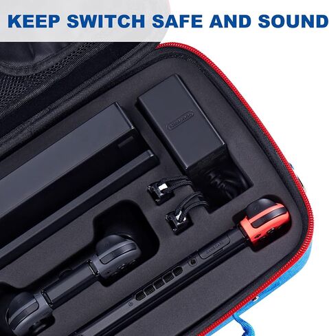 FUNLAB Switch Carrying Case Compatible with Nintendo Switch/OLED, Hard Shell Switch Case Cute Switch Travel Case with 14 Games Holder for Switch and Accessories - Red & Blue in Kuwait